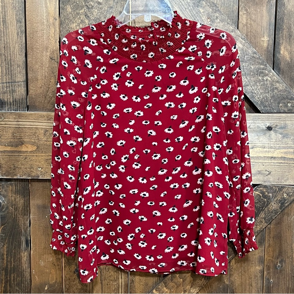 Madewell Red Ruffled Long Sleeve Blouse